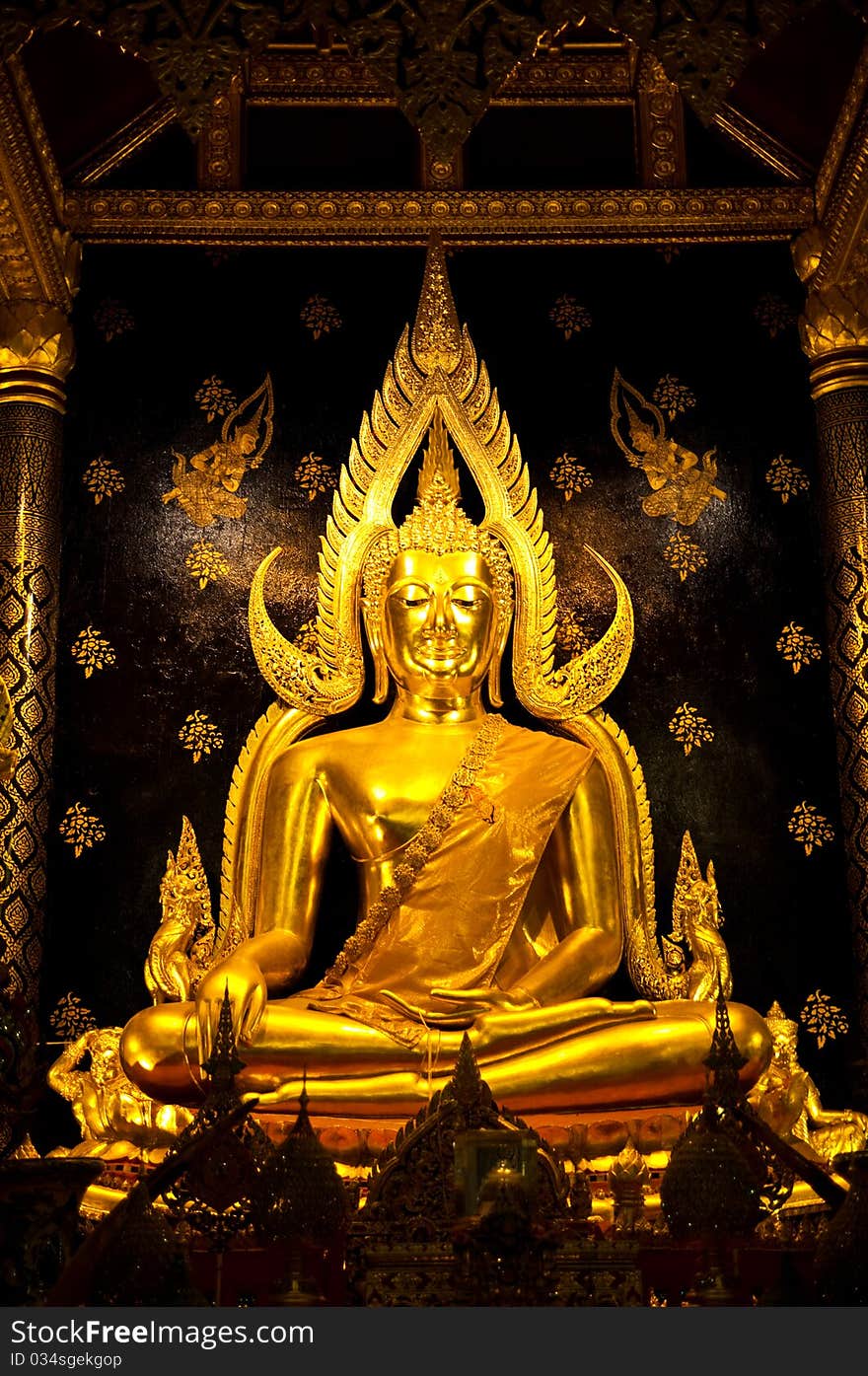 Golden buddha image in Phisanulok,Thailand