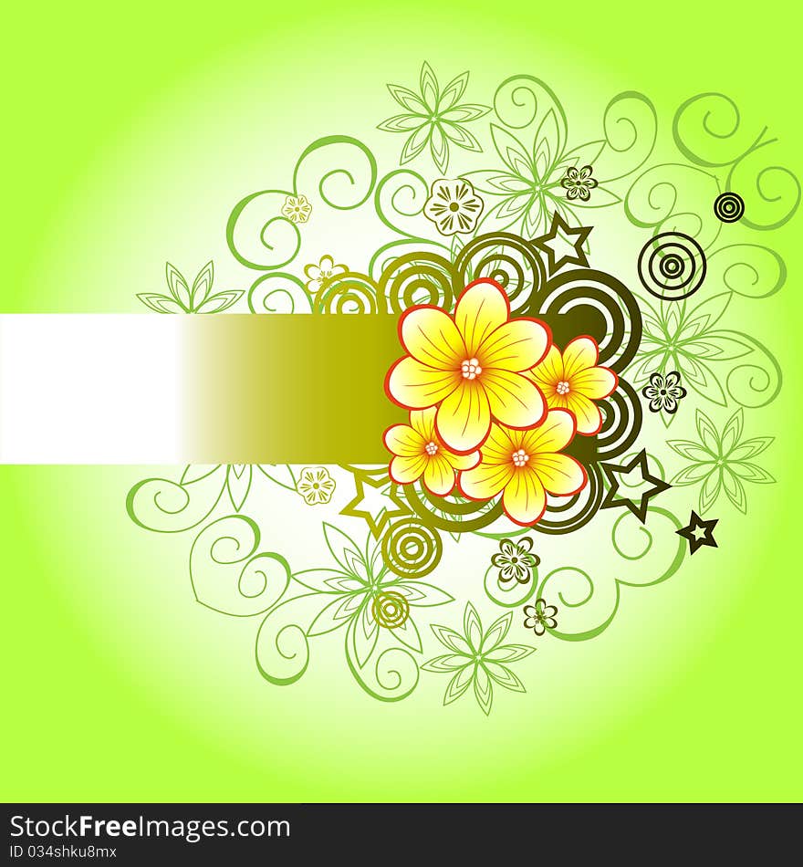 Green floral background with beautiful flowers