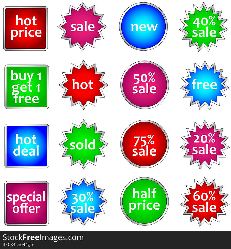 Set of colorful sale stickers and labels.