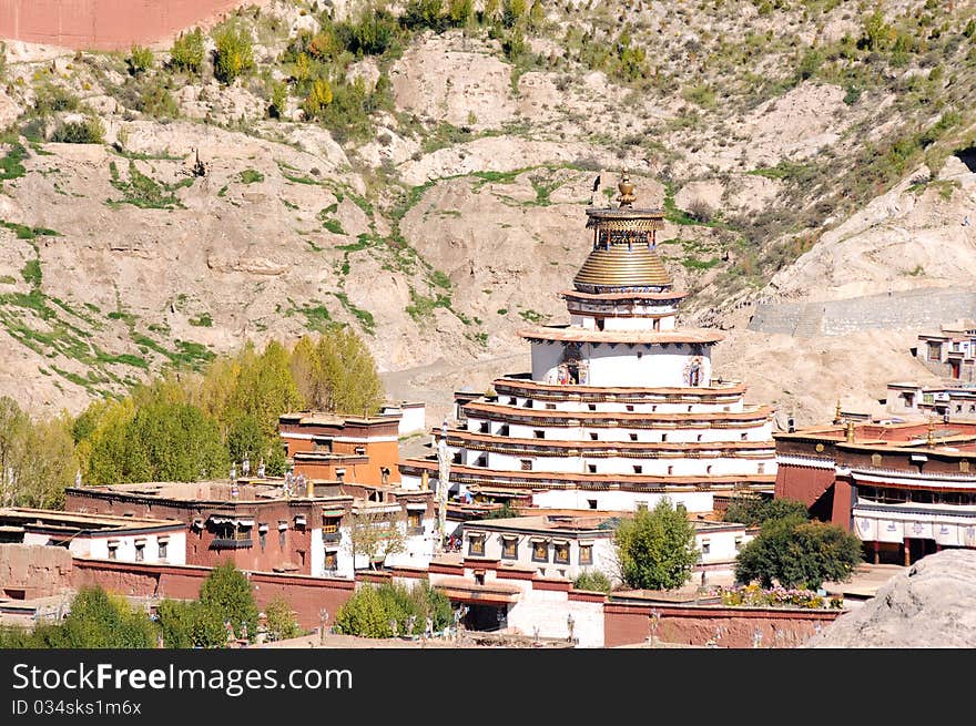 Landscape of a famous lamasery at the foot of mountains in Tibet. Landscape of a famous lamasery at the foot of mountains in Tibet.