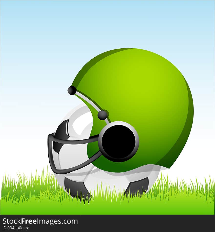 Football With Helmet On Grass