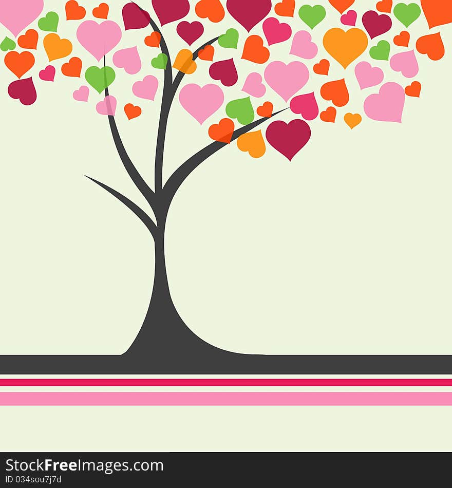 Illustration of love tree with hearts