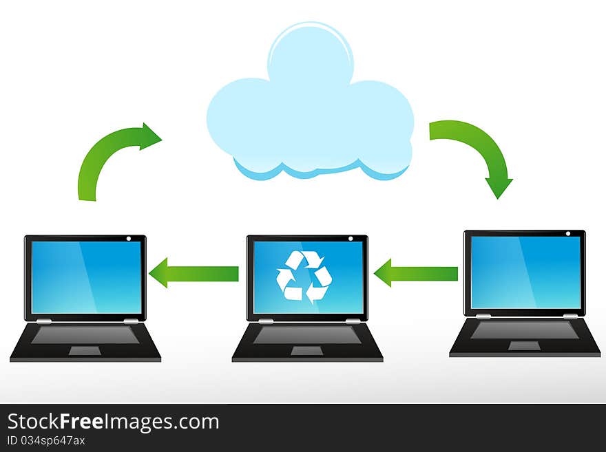 Illustration of recycle laptops on white background