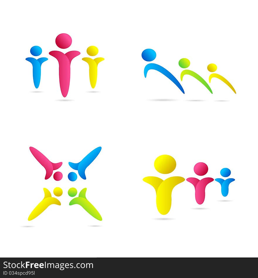 Illustration of colorful human icons on white background