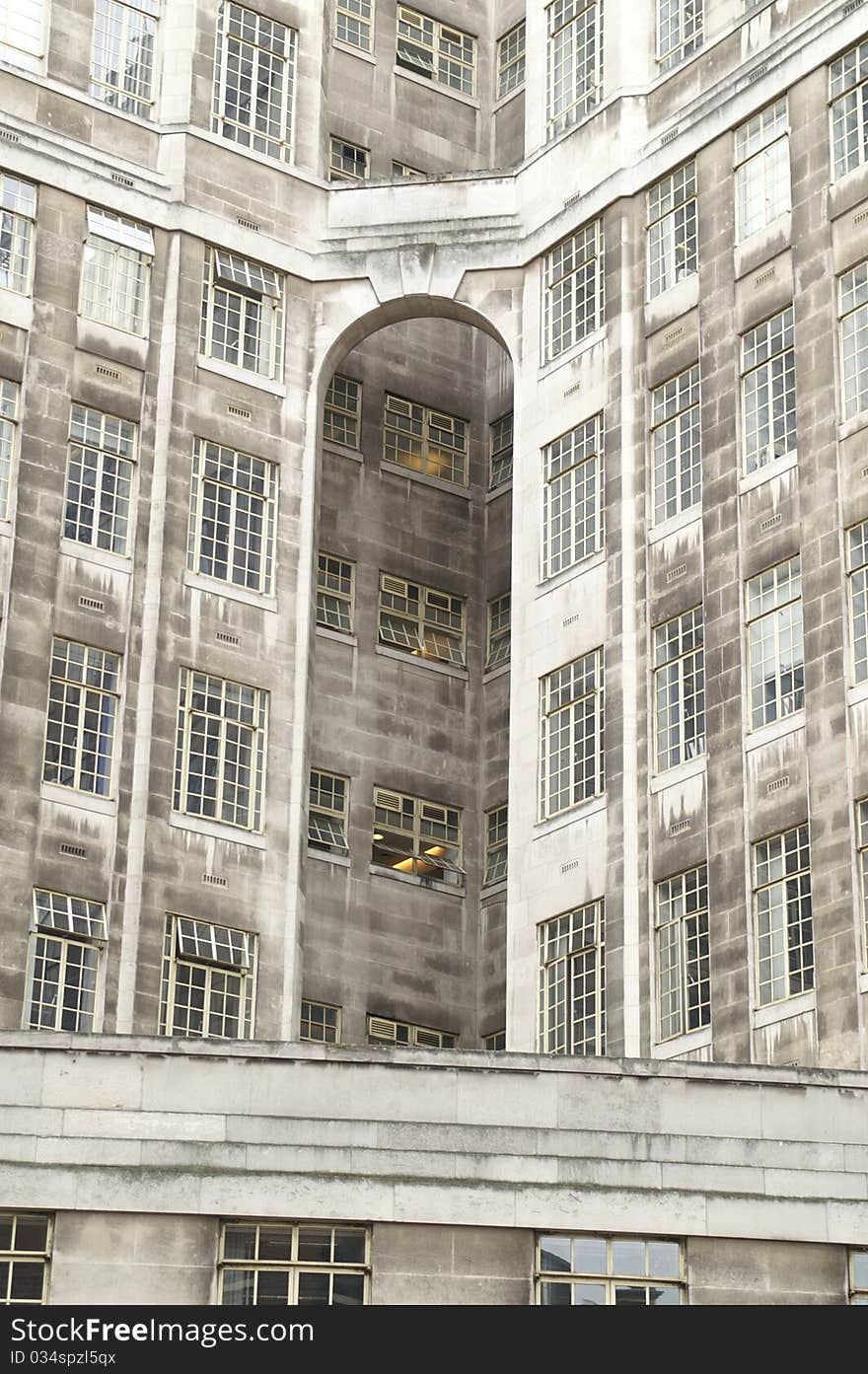 Grey facade of old office buildings