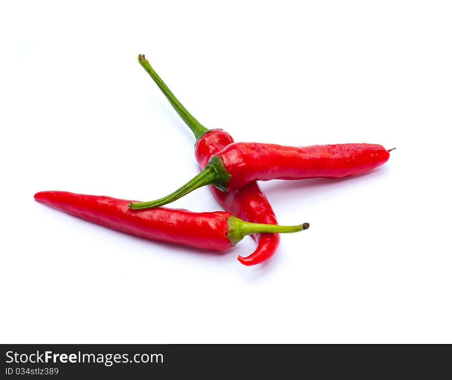 Red chili peppers isolated on white background