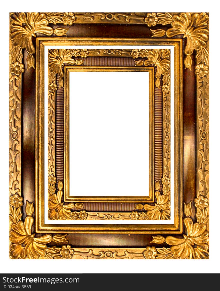 Gold picture frame. isolated on white