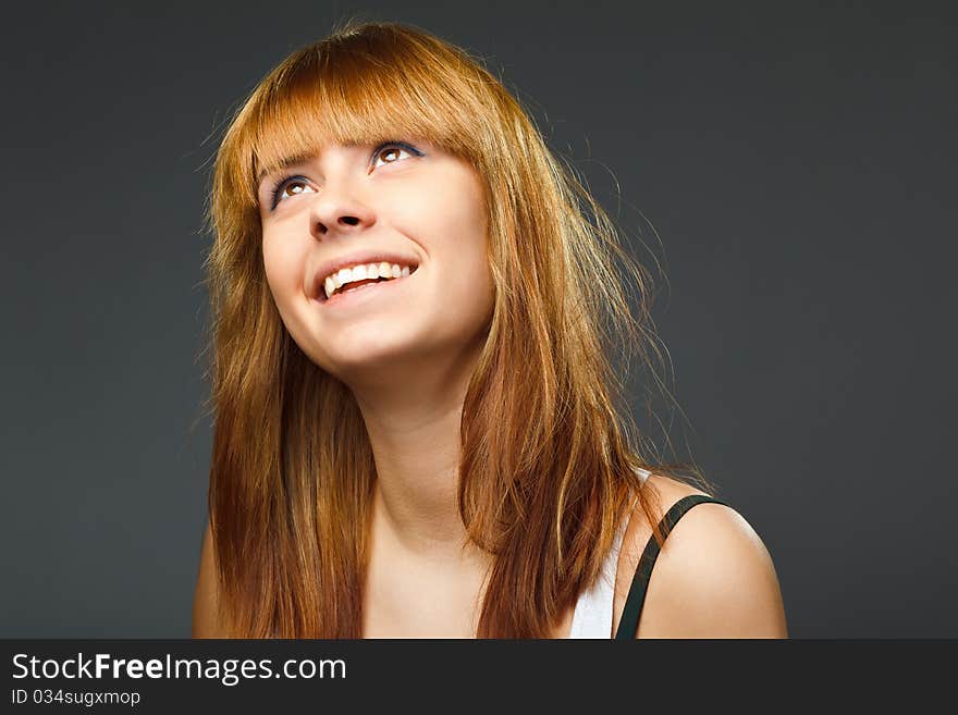 A beauty girl on the gray background