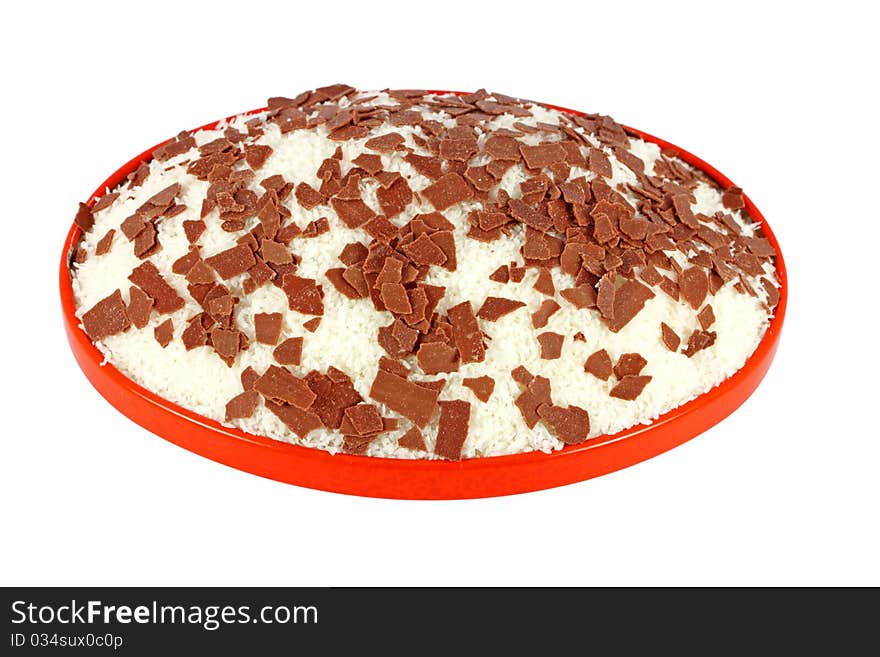 Coconut cake with chocolade isolated on white background