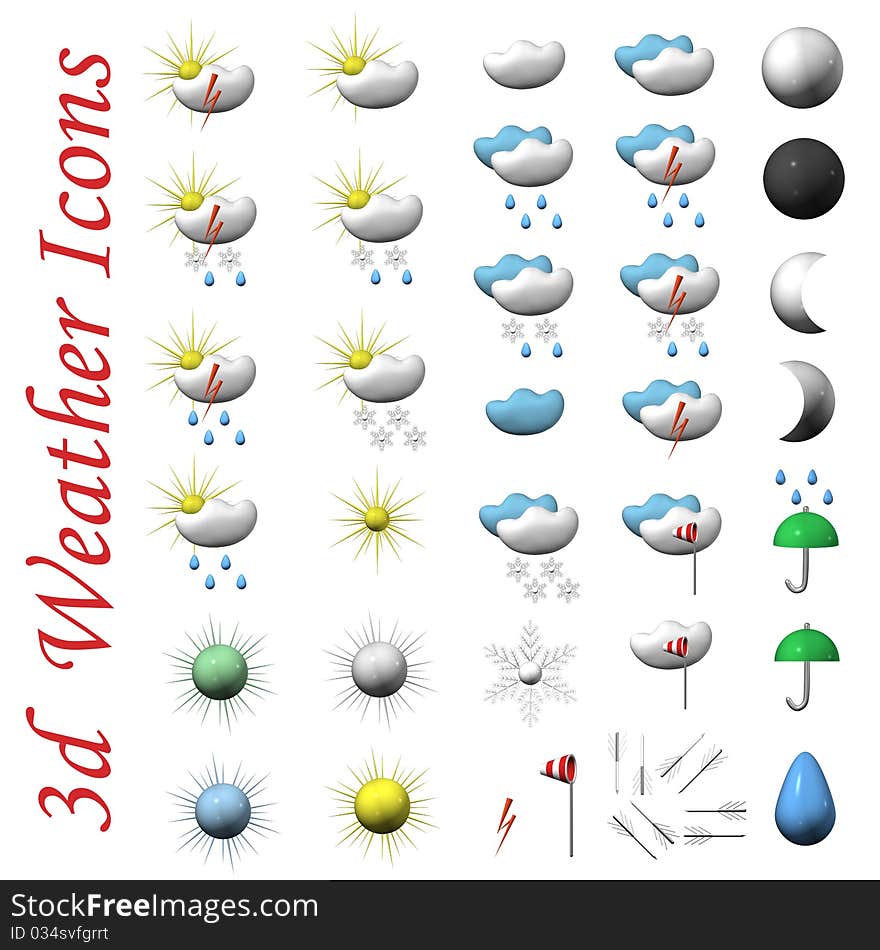 Icons of symbols of weather, it is isolated, 3d. Icons of symbols of weather, it is isolated, 3d.