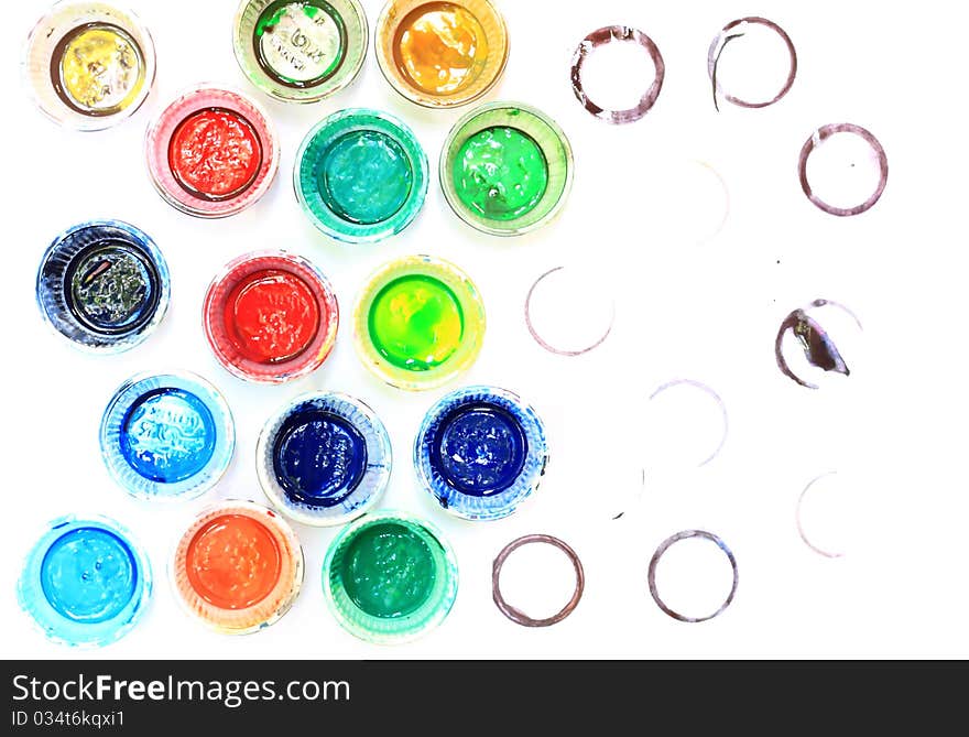 Cans with paint on the blue background. Cans with paint on the blue background