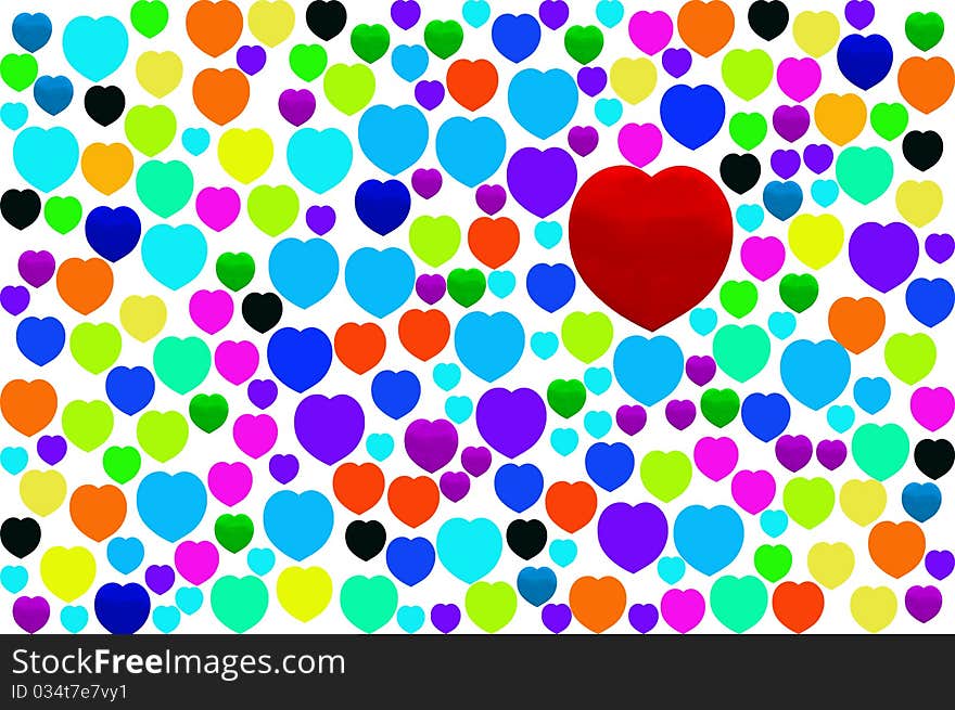 Red heart on colorful hearts background