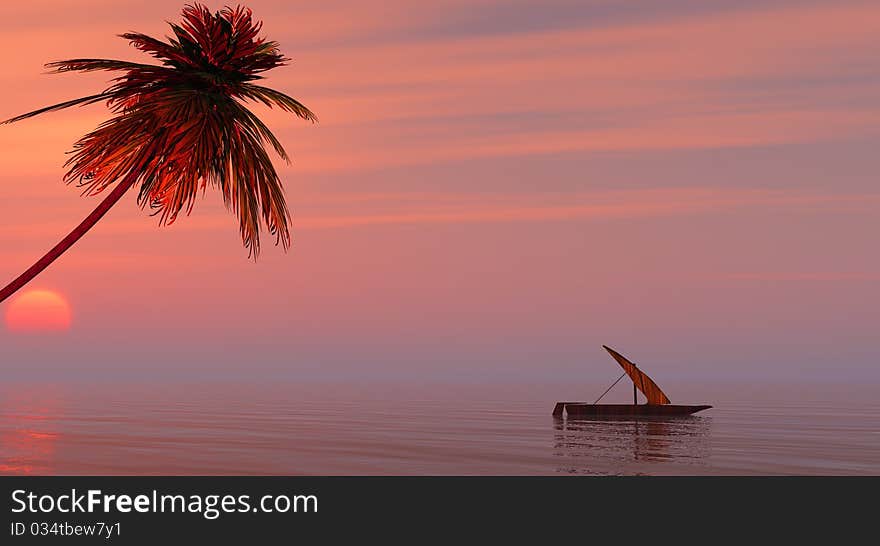 Small boat at sunset sea. Small boat at sunset sea