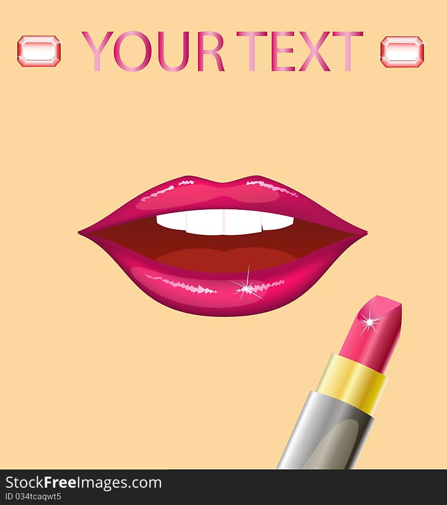 Women's lips and lipstick are shown in the picture