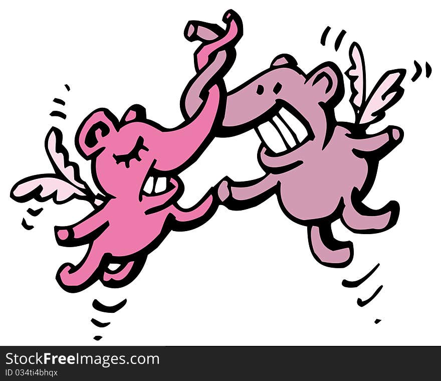 Illustration of pink flying elephants