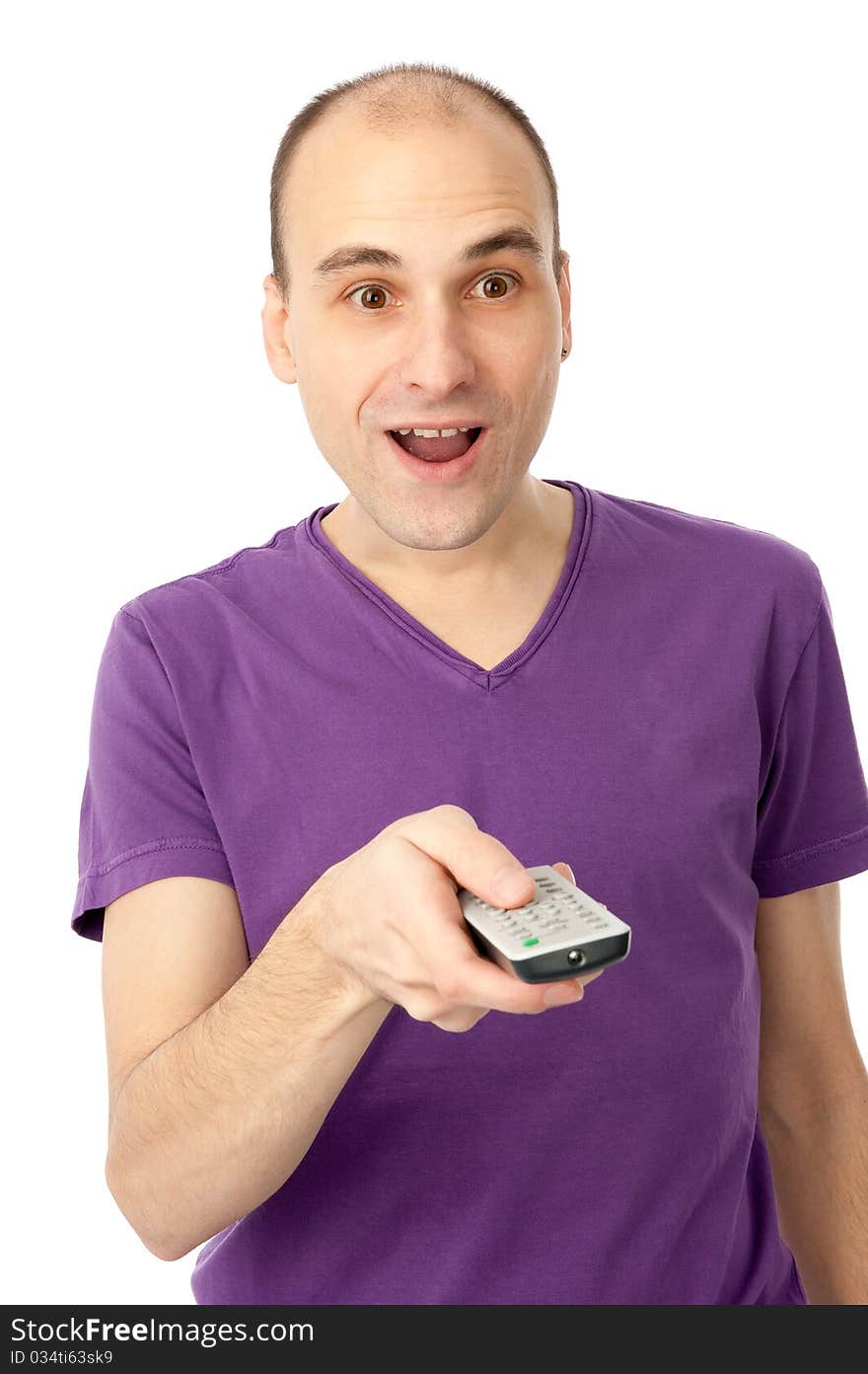 Portrait of a man with remote control watching television. Portrait of a man with remote control watching television