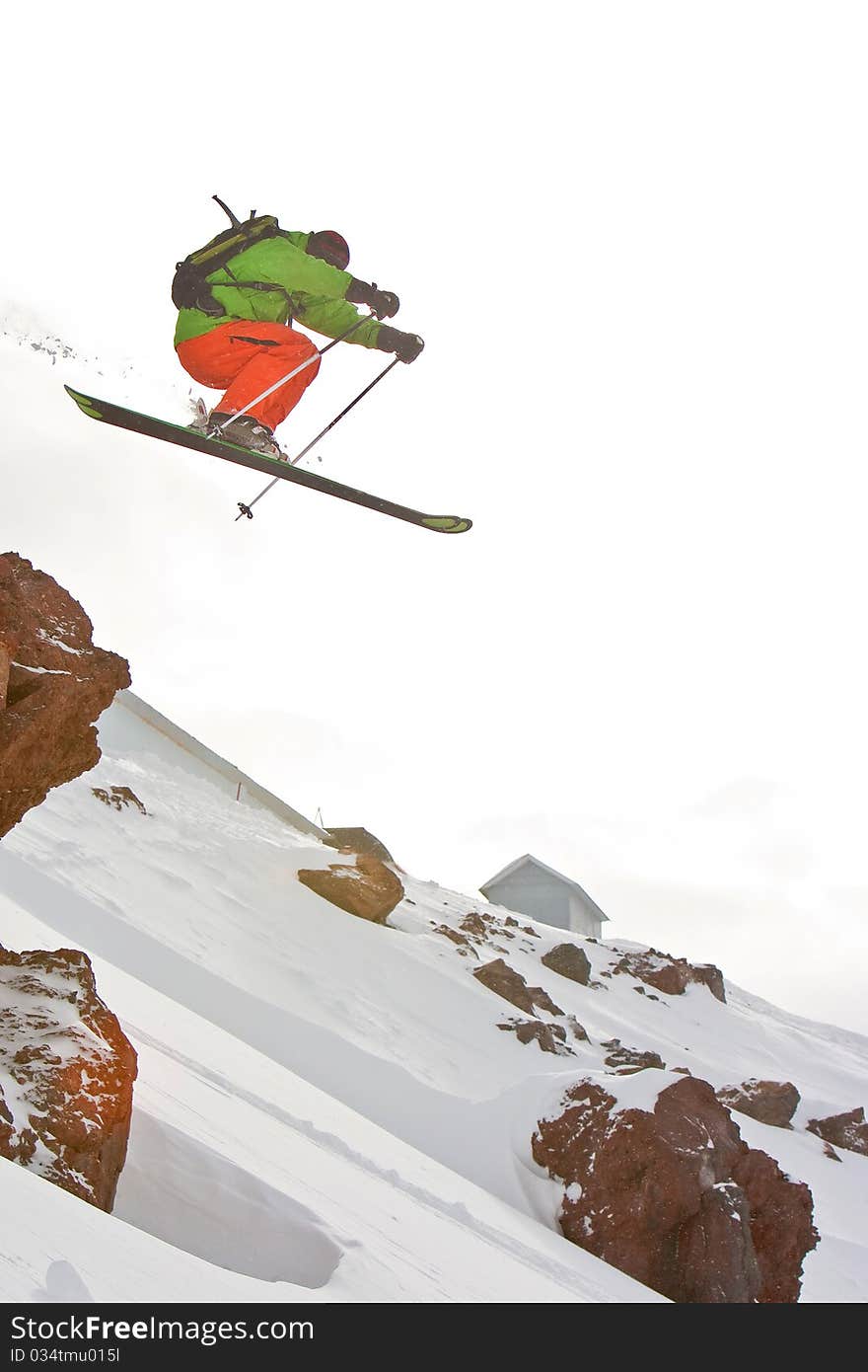 Freerider, jumping in Caucasus mountains