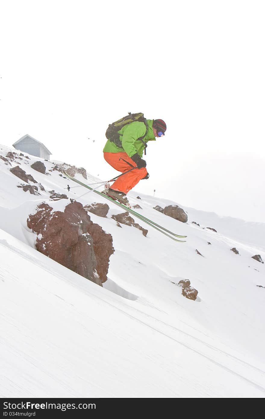 Freerider jumping in Caucasus mountains