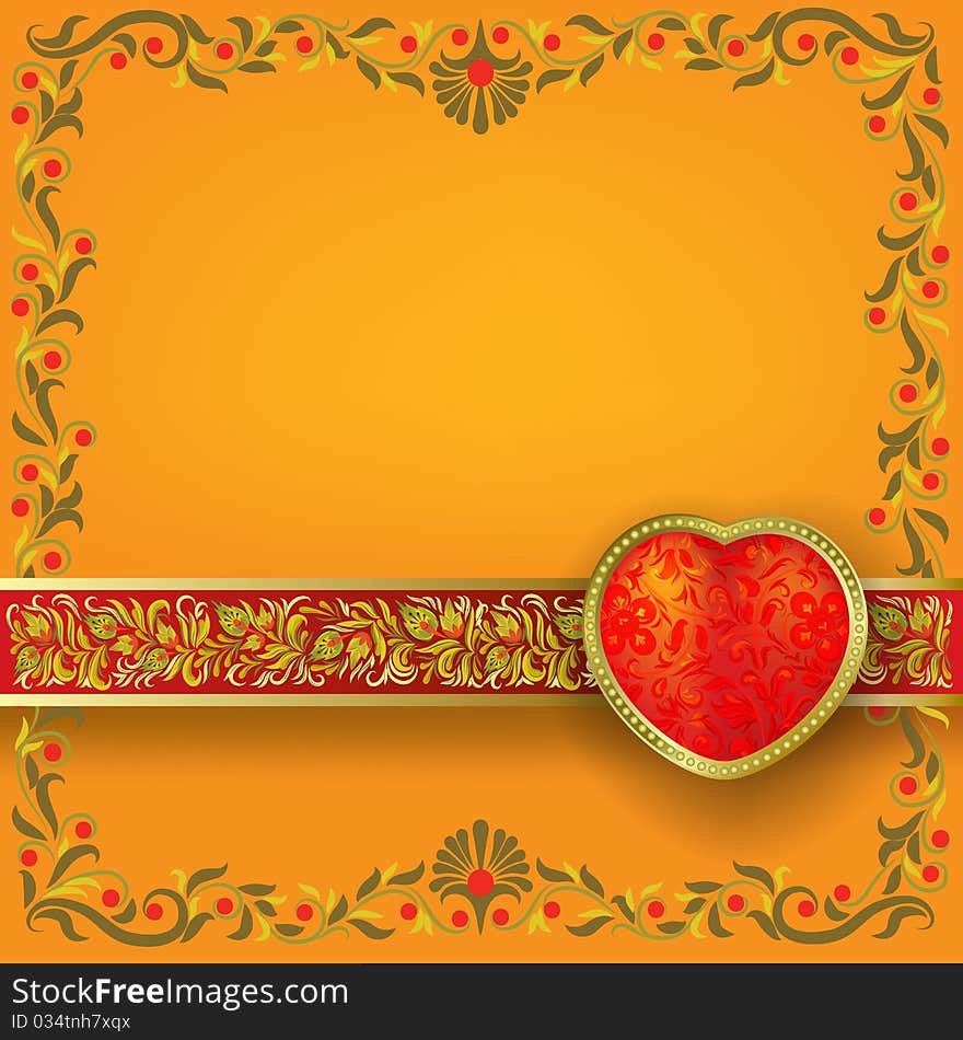 Valentines greeting with heart on orange background. Valentines greeting with heart on orange background