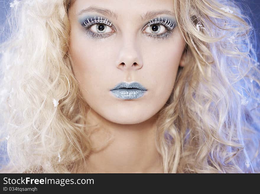 Portrait of beautiful blonde with winter make-up. Portrait of beautiful blonde with winter make-up