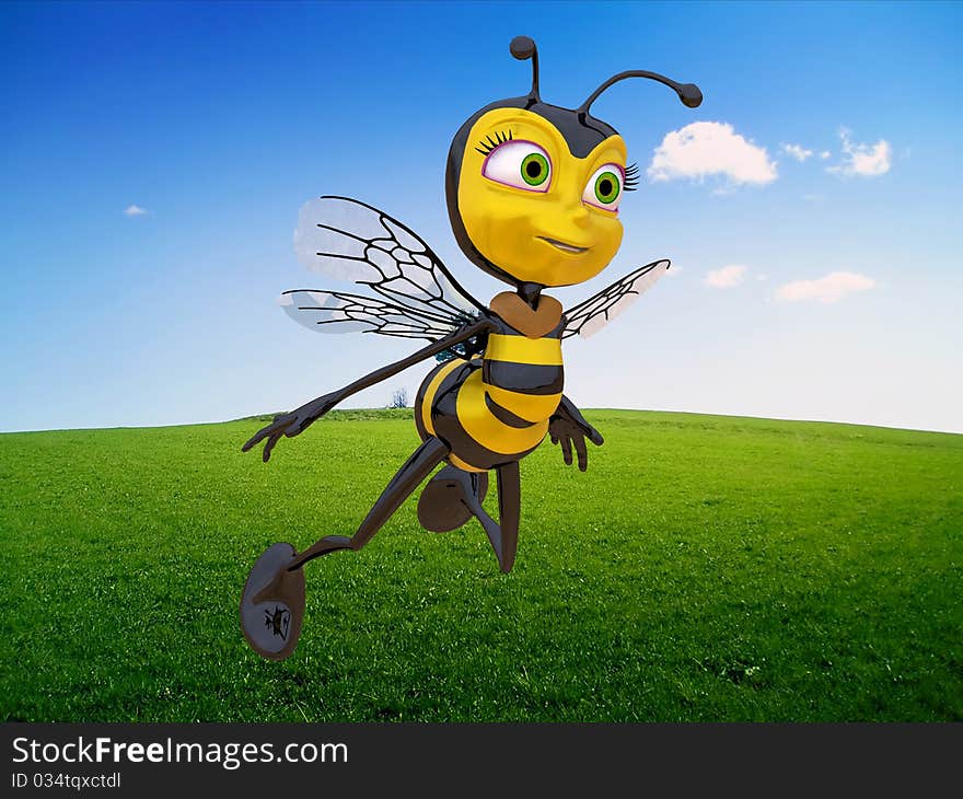 Honey bee is flying in a very nice day