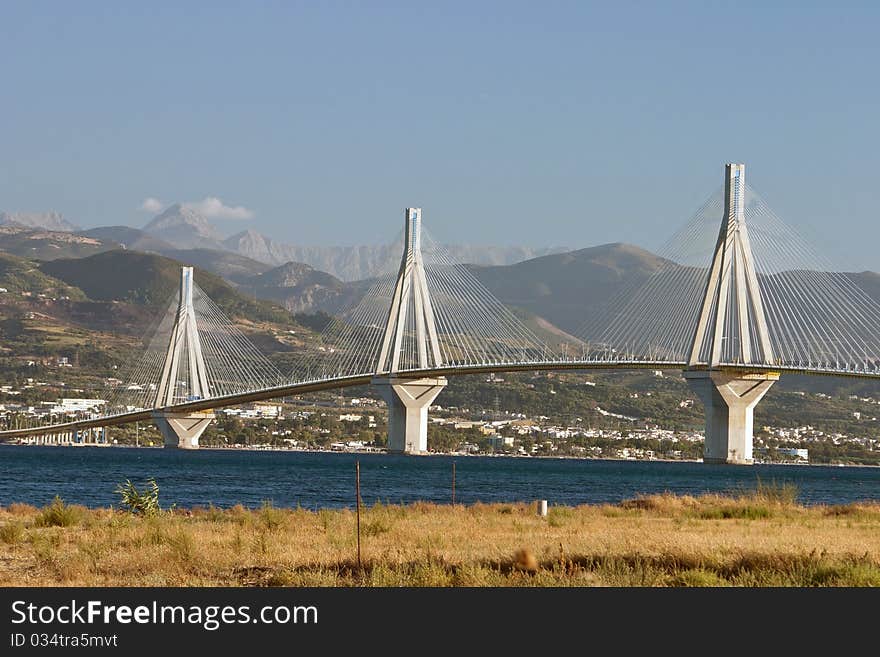 Panoramic view of Rio bridge, Peloponnese, Greece