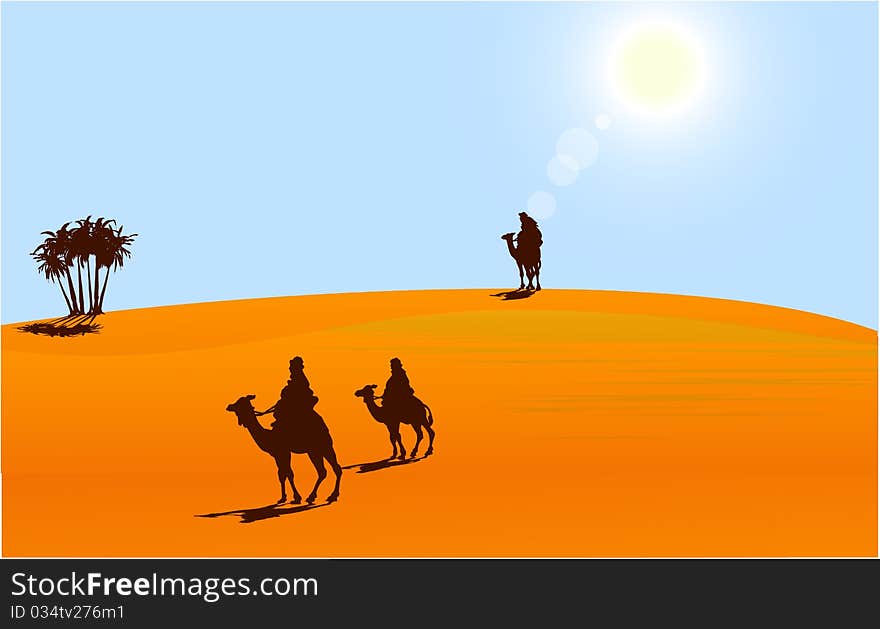 Illustration of Camels in sahara. Illustration of Camels in sahara