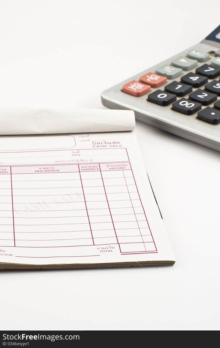 Cashier book and a calculator