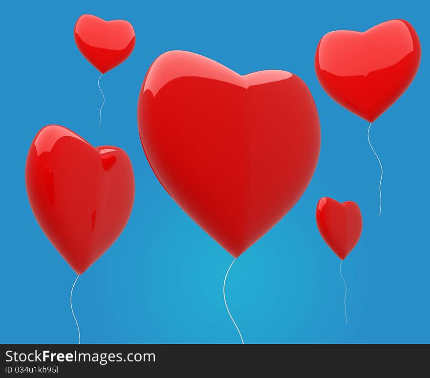 Heart Balloons In The Blue Sky