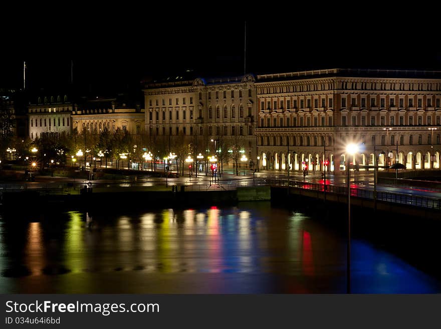 City center of Stockholm in nigh, Sweden. City center of Stockholm in nigh, Sweden