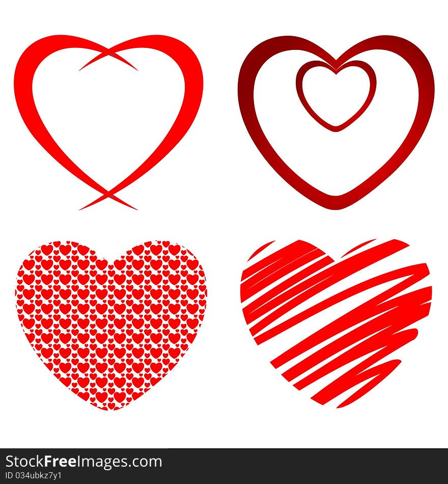 Set of red hearts on a white background.