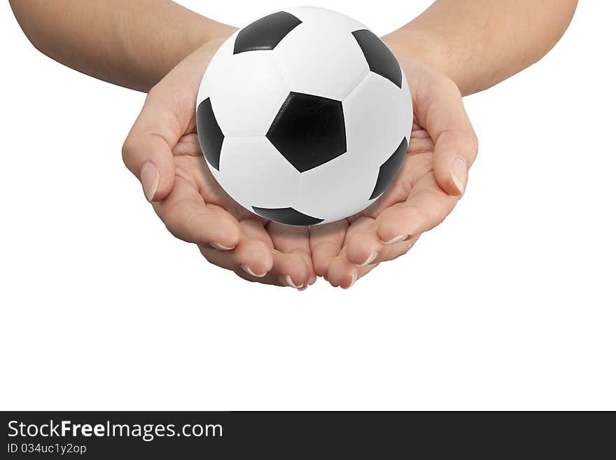 Isolated: Hand holding a ball. Isolated: Hand holding a ball