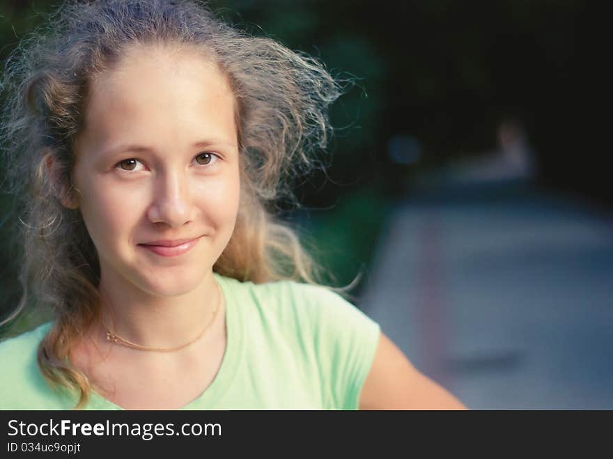 A young girl in park