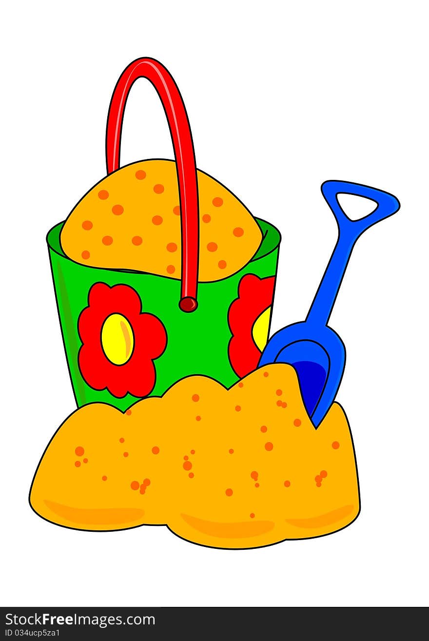 Children bucket beach illustration shovel toys. Children bucket beach illustration shovel toys