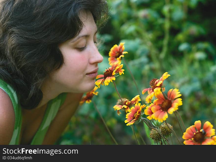 A young woman and flowers