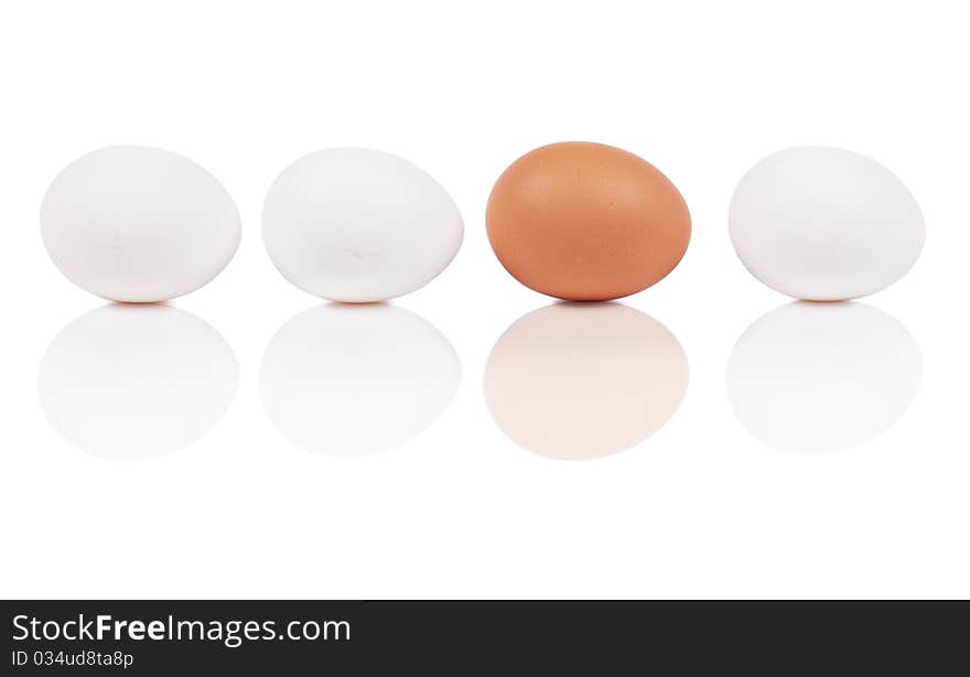 Macro view of four eggs isolated on the white