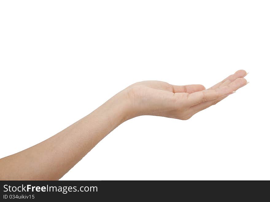 Isolated open woman hand on white background. Isolated open woman hand on white background