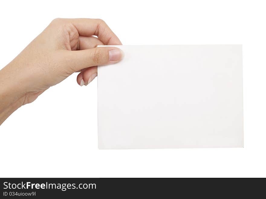 Isolated: card blank with hand on white backgroud