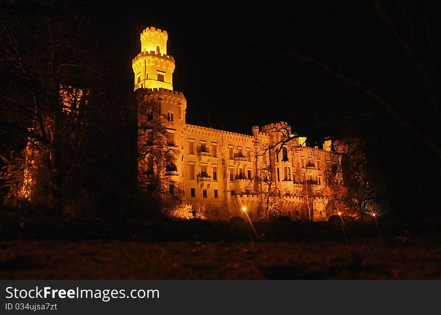 Hluboka at night