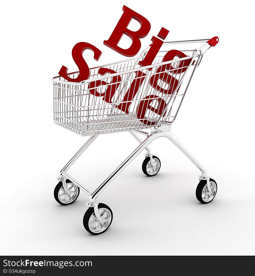 3d shopping cart, isolated on white