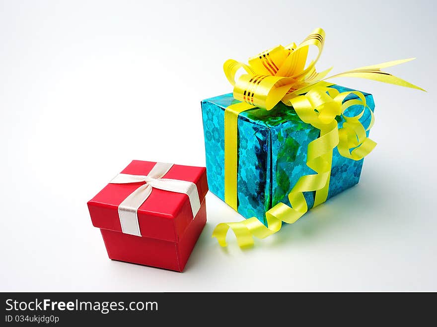 Photo of a red and blue gift boxes