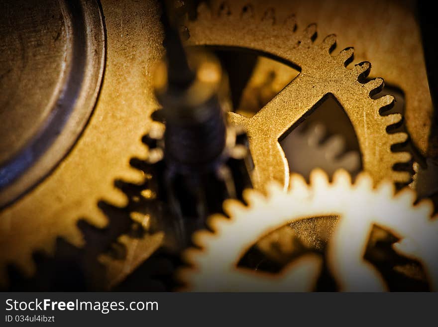 Detail of cogwheels in old clock