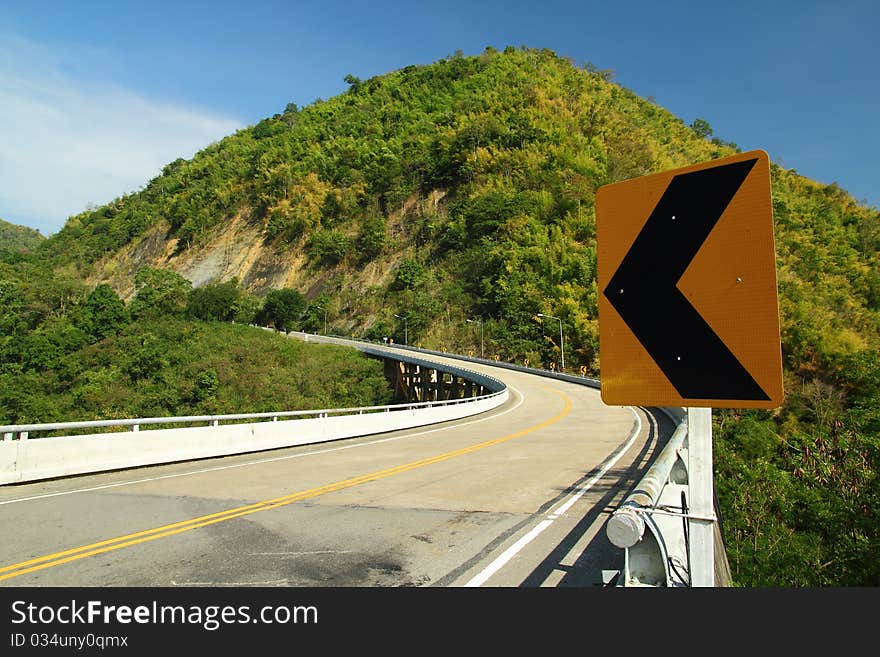 Bridge, mountain and blue sky. Bridge, mountain and blue sky