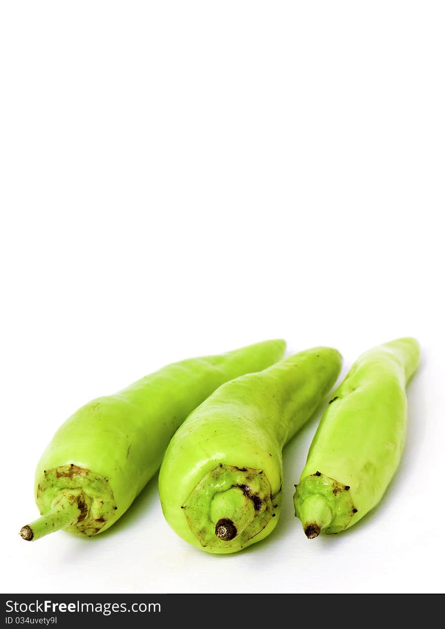 Green pepers (hot pepers) isolated on white background