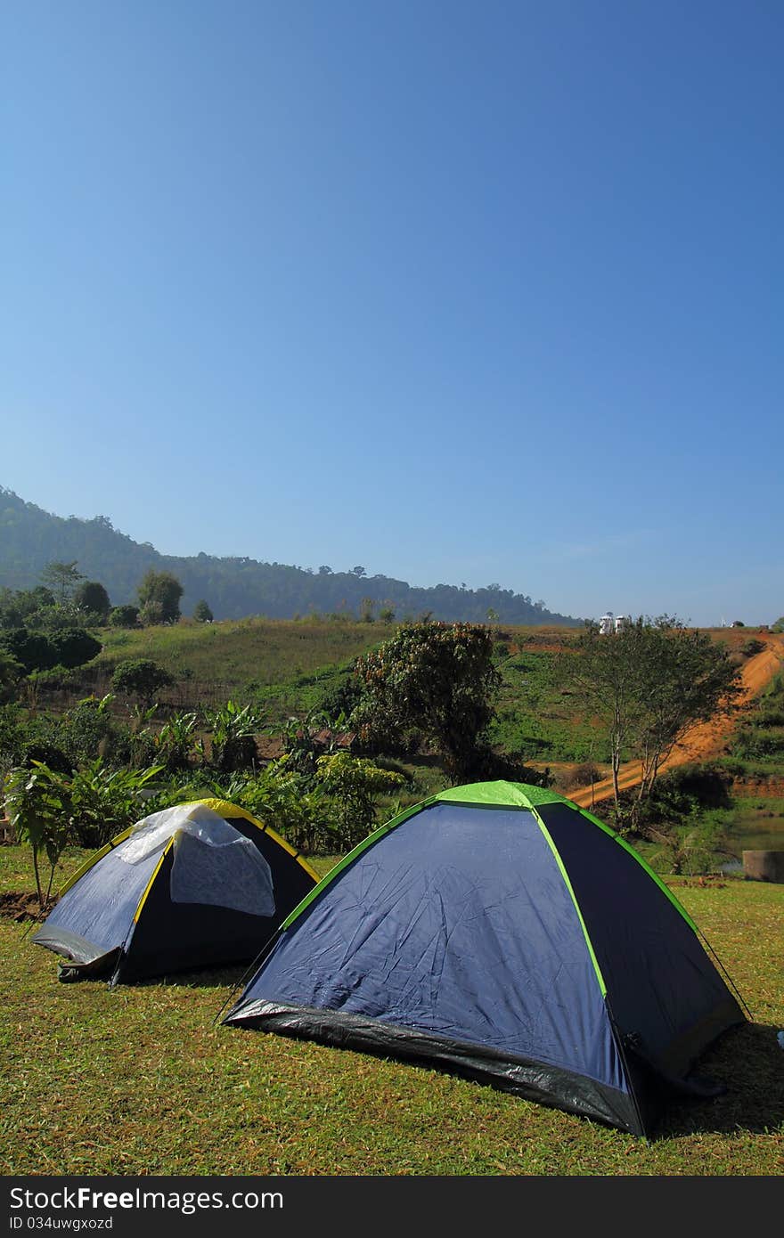 Tent camping in a campground in Garden