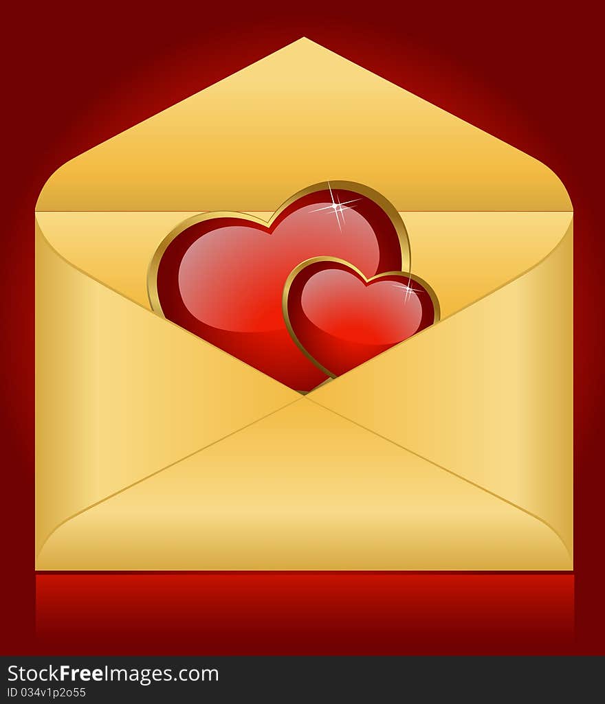 Celebratory envelopes with red hearts