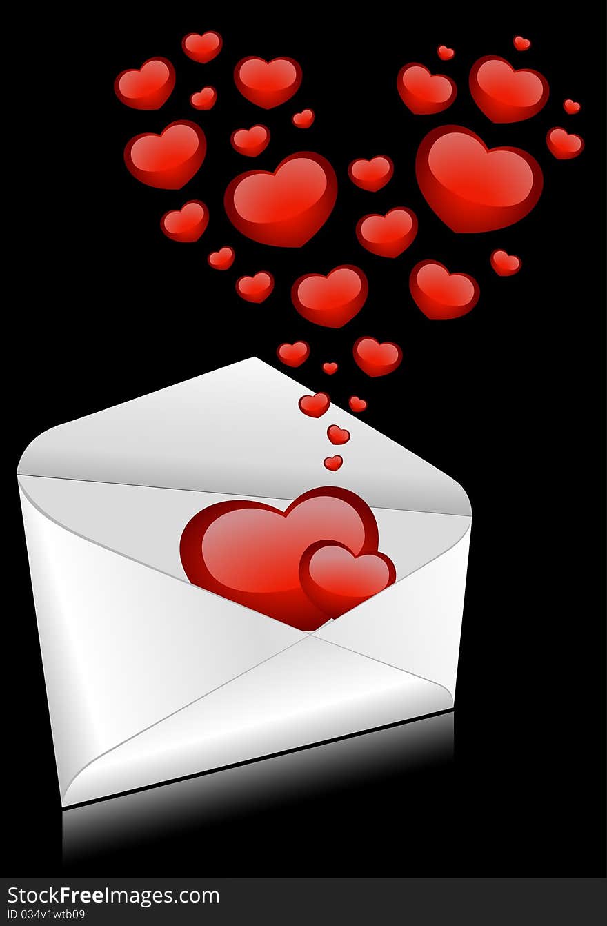 Envelopes with red hearts