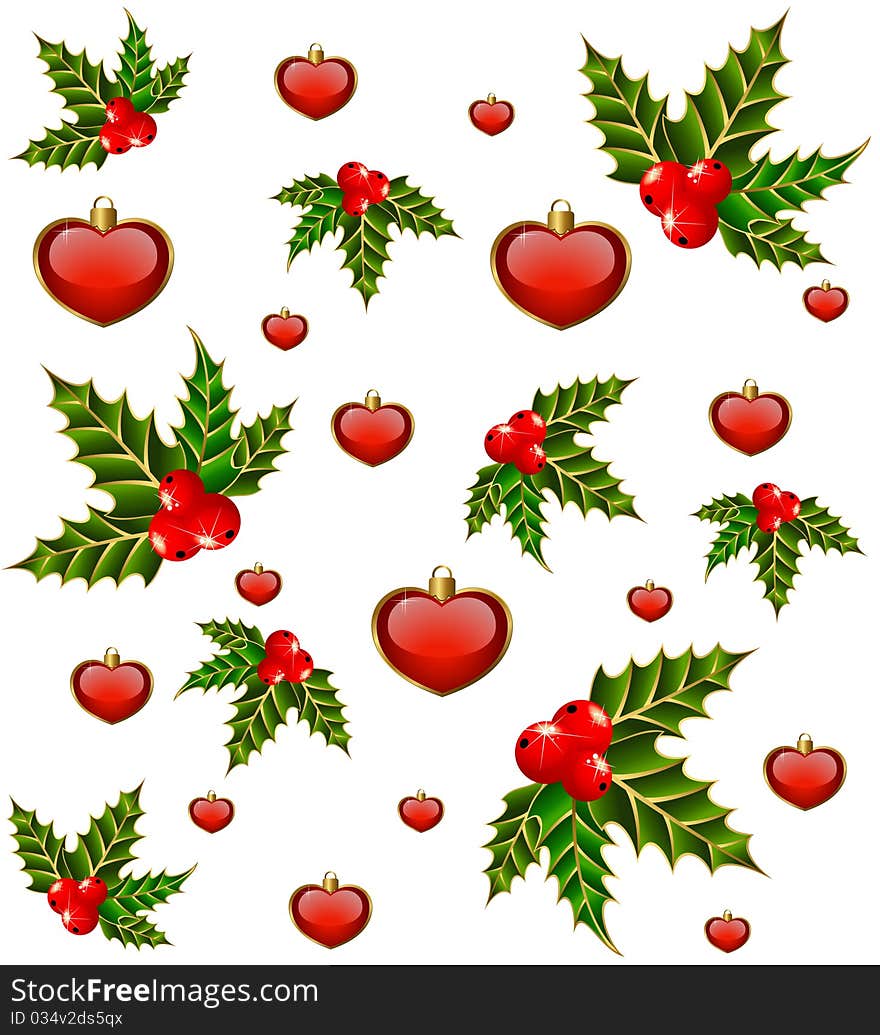 Christmas background with hearts and fir