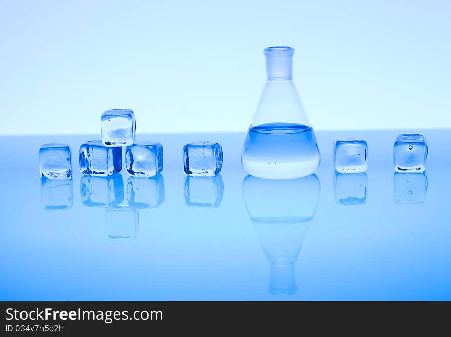 Laboratory glass. Glassware on the blue background.