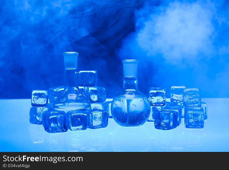 Laboratory glass. Glassware on the blue background.